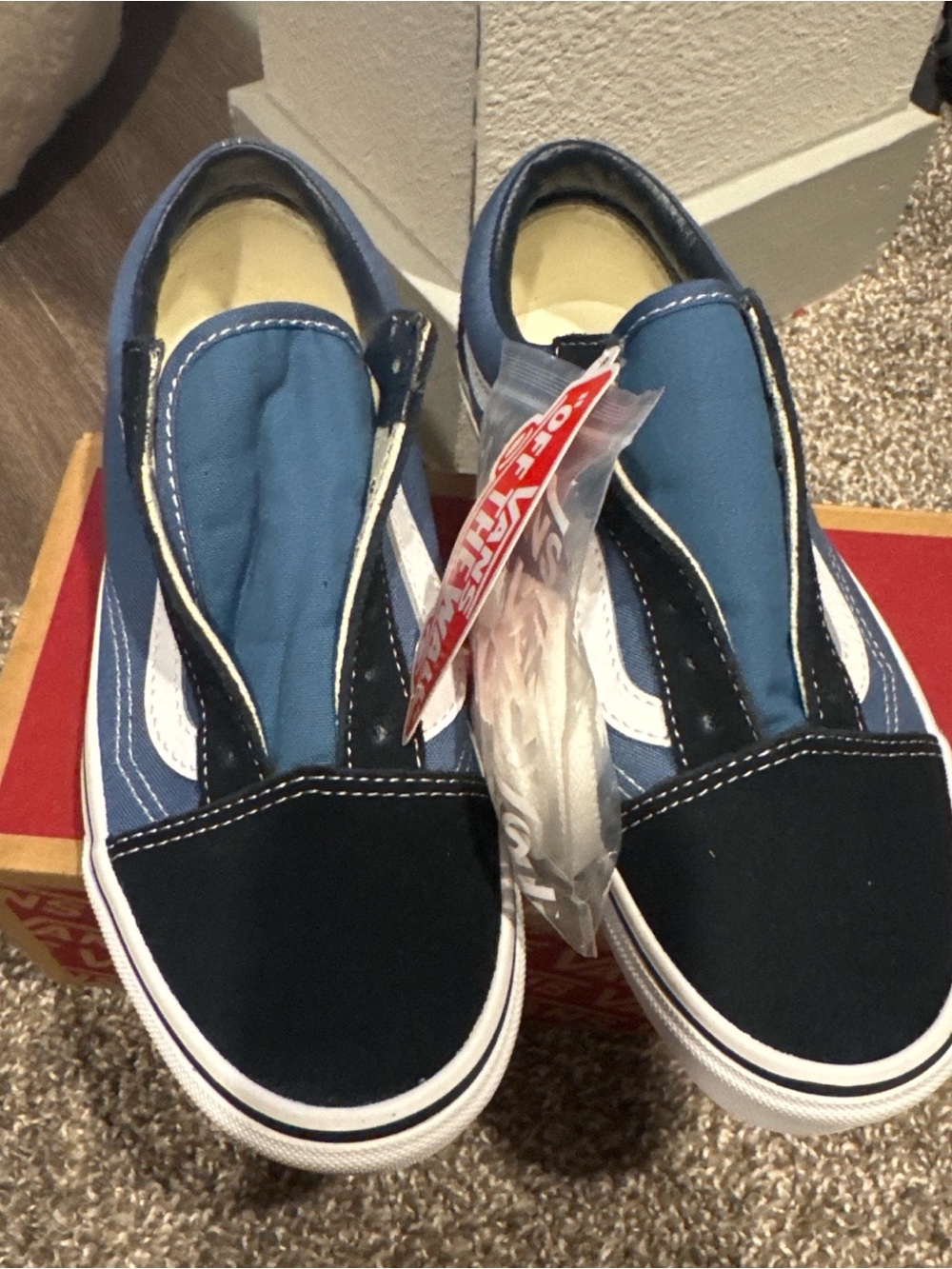 Vans Kids Slip-On Sneakers in Navy and Light Blue with White Stripe